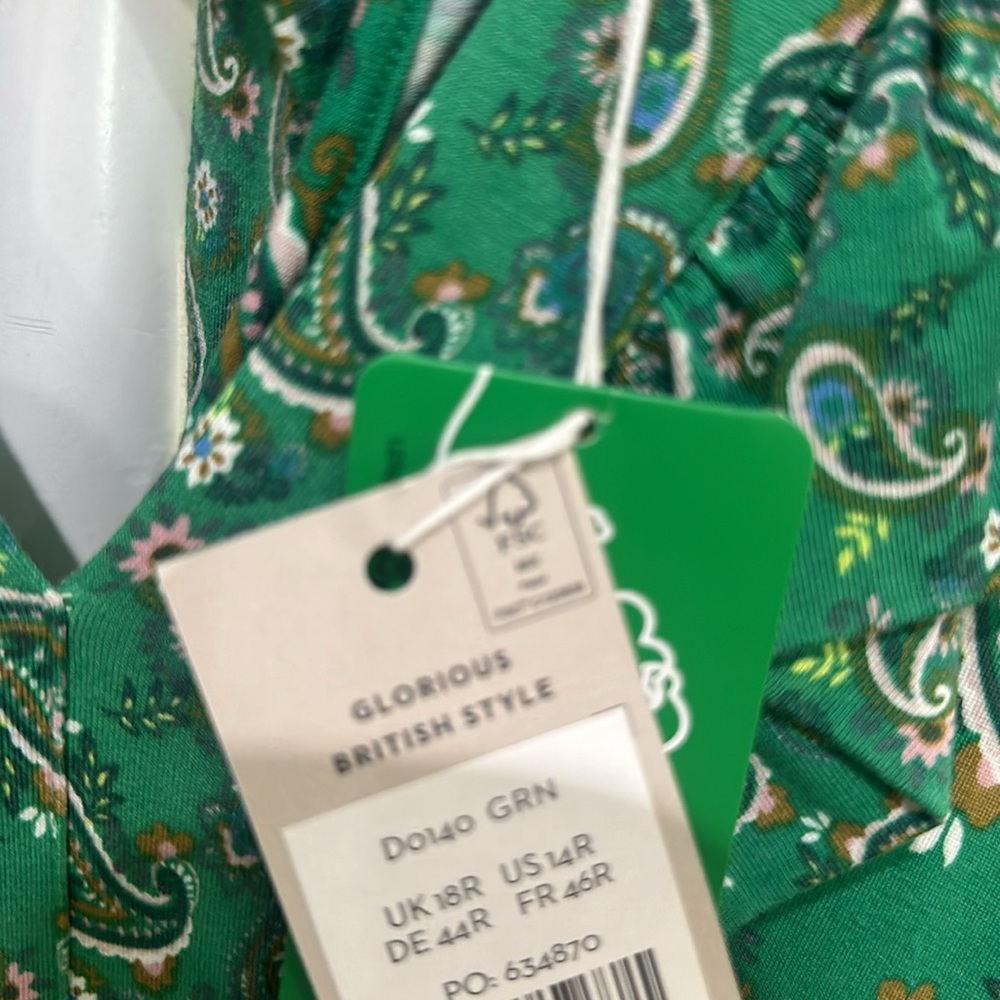 BODEN 14 large XL Gorgeous Green Paisley MAXI Dress Longsleeve - Picture 14 of 16
